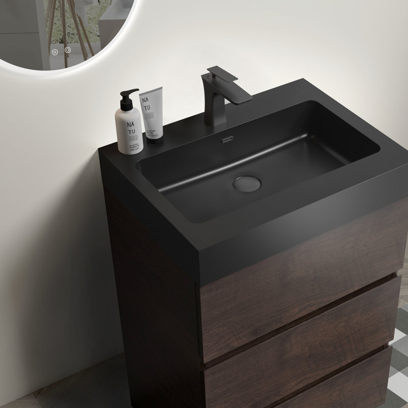 24" Walnut Bathroom Vanity - , Silent & Smooth, Elegant Look Stylish, Smooth, Walnut, Black, 24"
