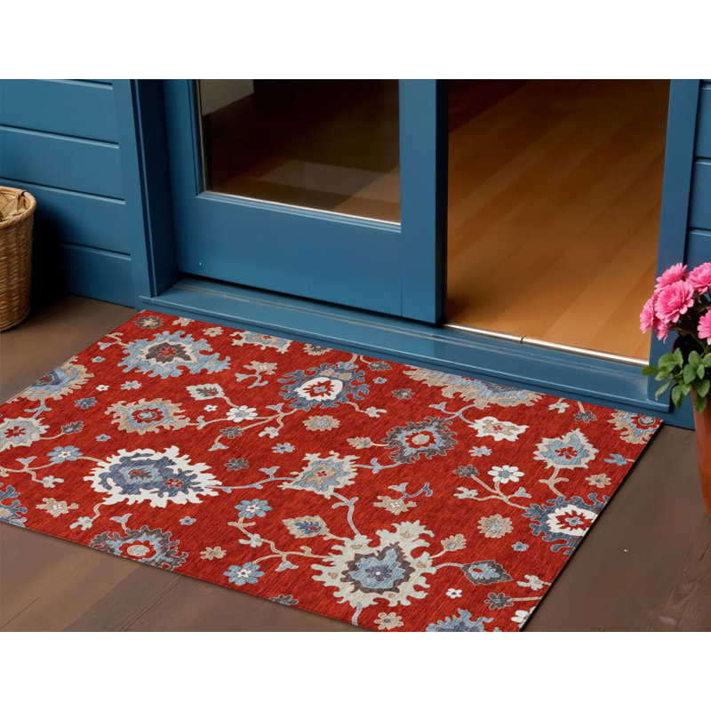 Tapis d'intérieur lavable à motif floral gris 3 pi x 5 pi