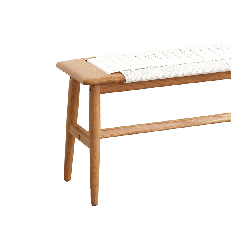 Design Natural Oak Wood Dining Bench Bed Bench For Dining Room, Bedroom, Bathroom (White)