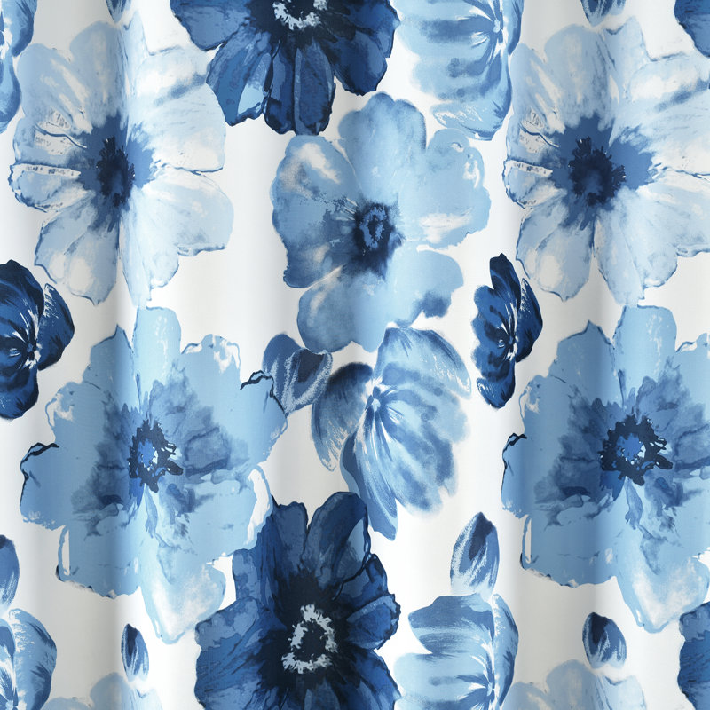 Rideau de douche simple à motif floral, Bleu marine/blanc, 72 po x 72 po