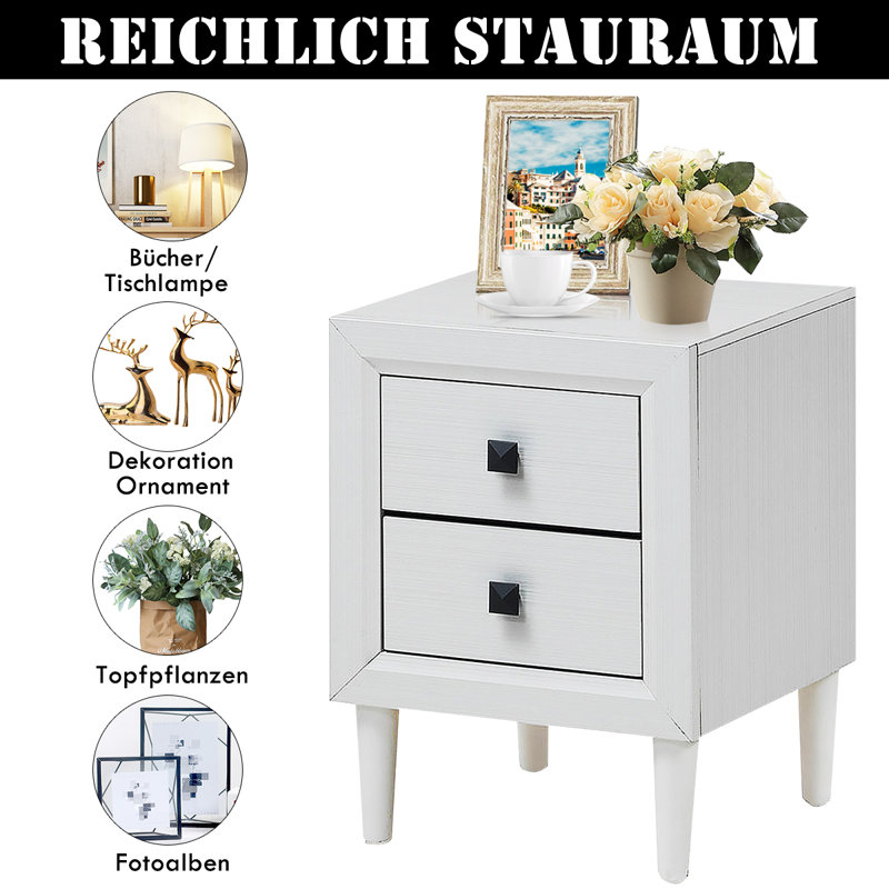 Ledet Solid Wood End Table, White