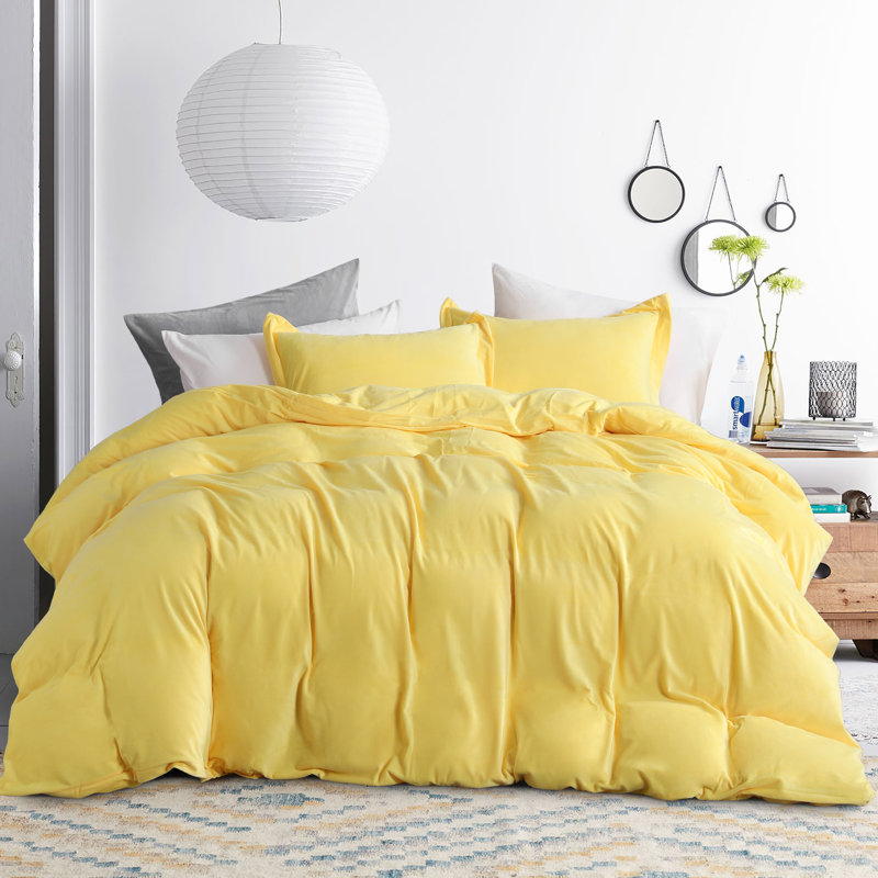 Ensemble de housse de couette 3 pièces, housse de couette en flanelle avec fermeture à glissière - NTBAY, Très grand, Jaune