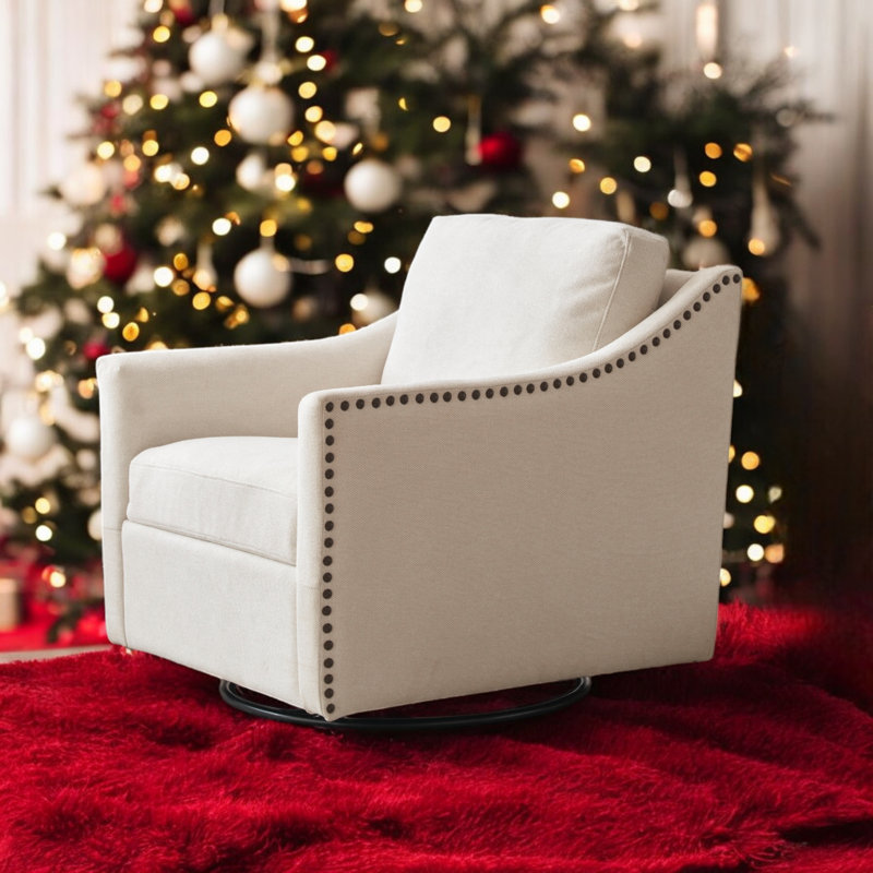 Fauteuil pivotant avec garniture cloutée Upholstery, Polyester beige