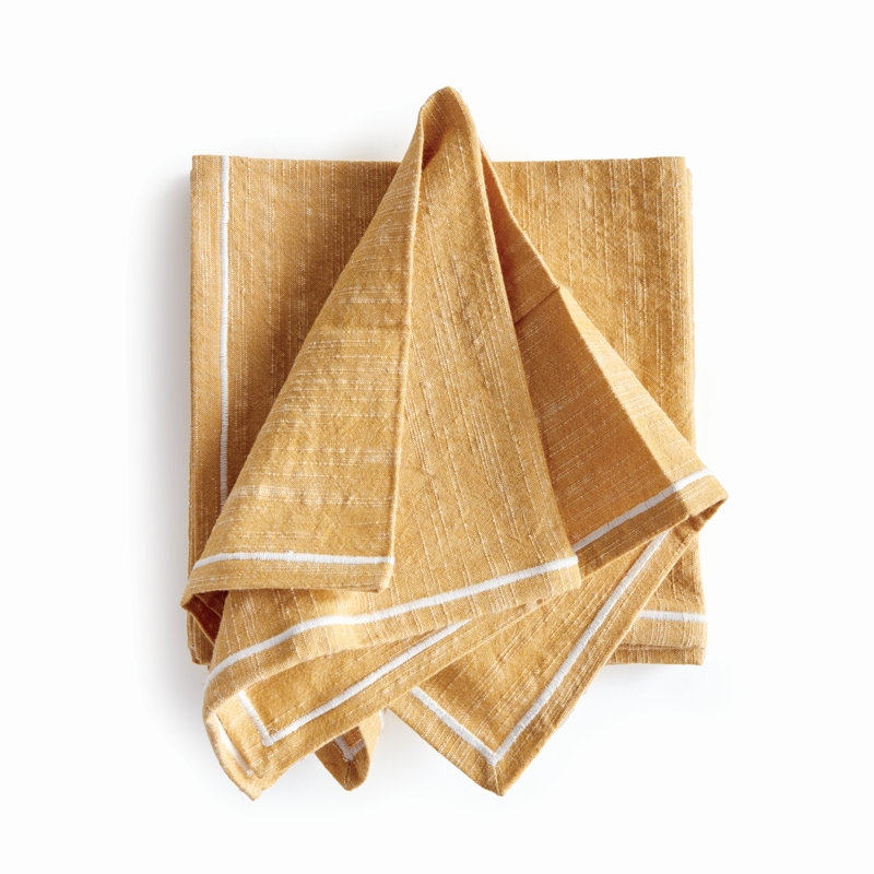 Saffron Dinner Napkins, Ochre/White