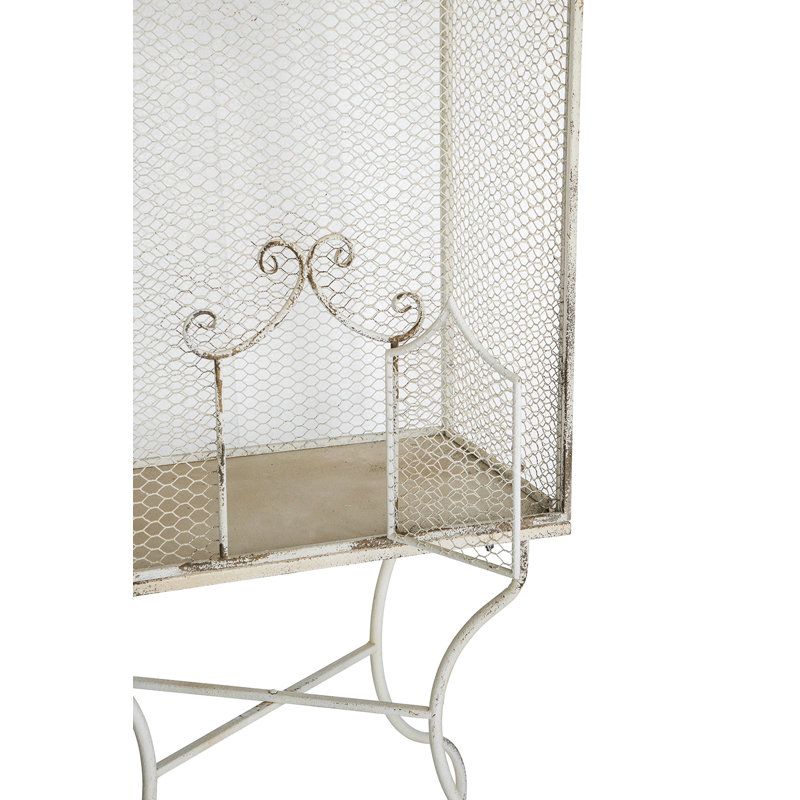 27.5x15x67" Distressed White Iron Greenhouse With Ornate Scrollwork Base