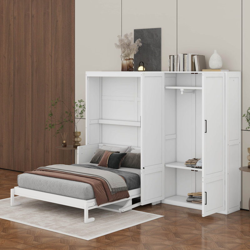 Grand lit escamotable mural avec placard, Blanc