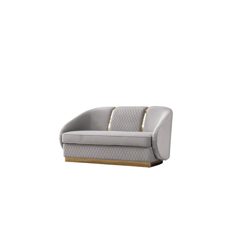 PENELOPE peluche en velours gris avec accents dorés et coussins décoratifs