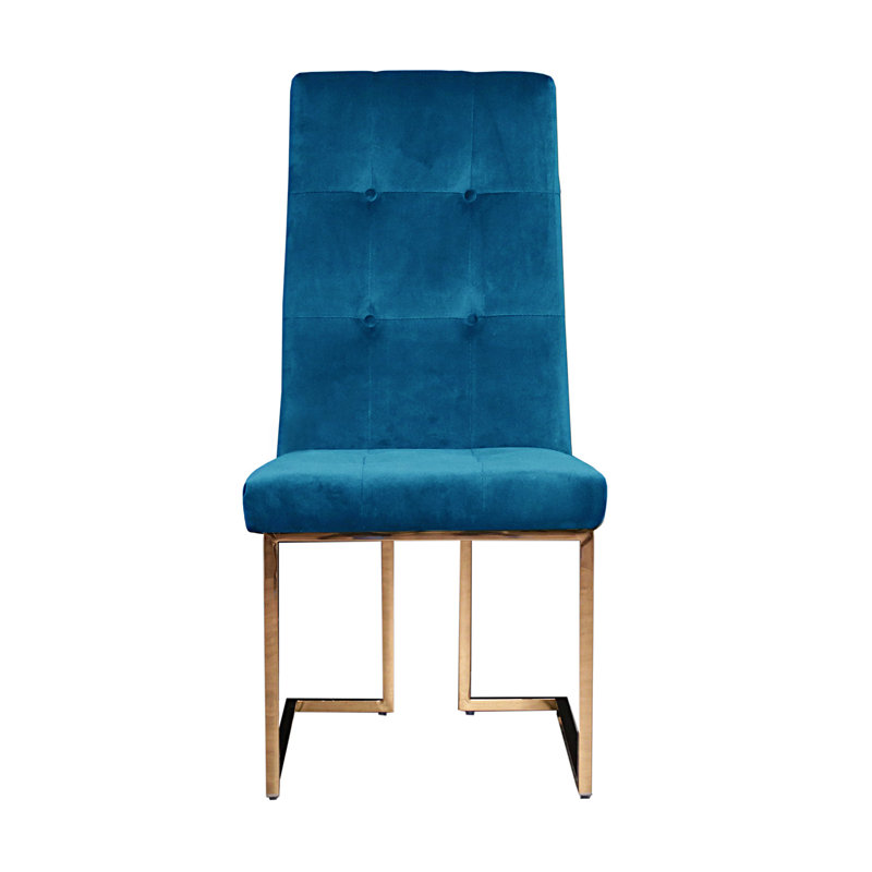 Chaise d'appoint en velours touffeté Jolle, Bleu foncé, Or