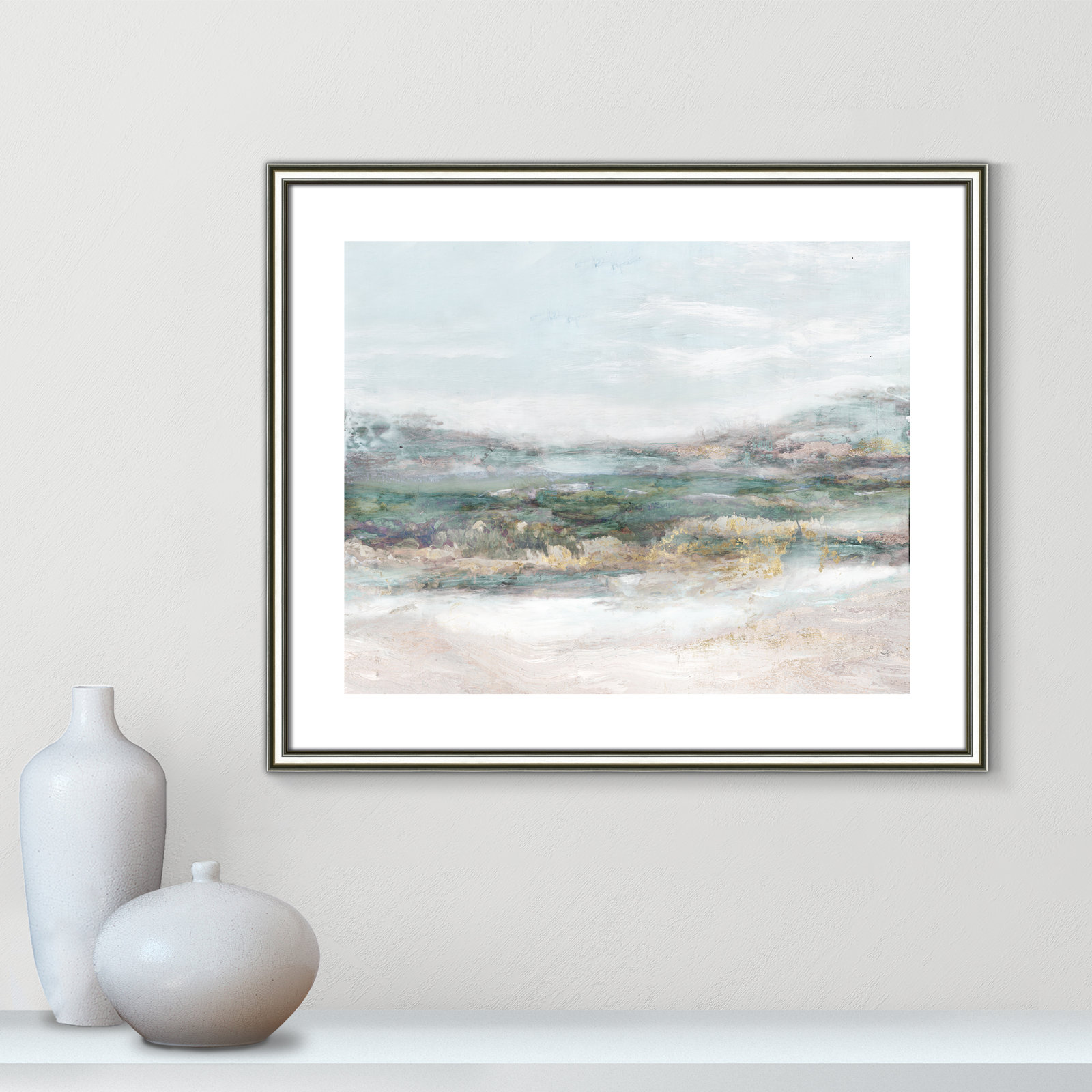 Dazzling by Matina Theodosiou - Painting Print on Canvas, White, Silver Framed Paper, 21.5" H x 25.5" W x 0.875" D