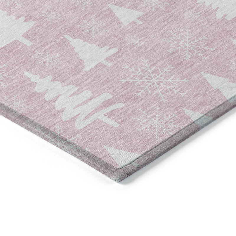 Machine Washable Indoor/Outdoor Christmas Tree Xhevrie Pink Rug, Rectangle 2'6" x 3'10"