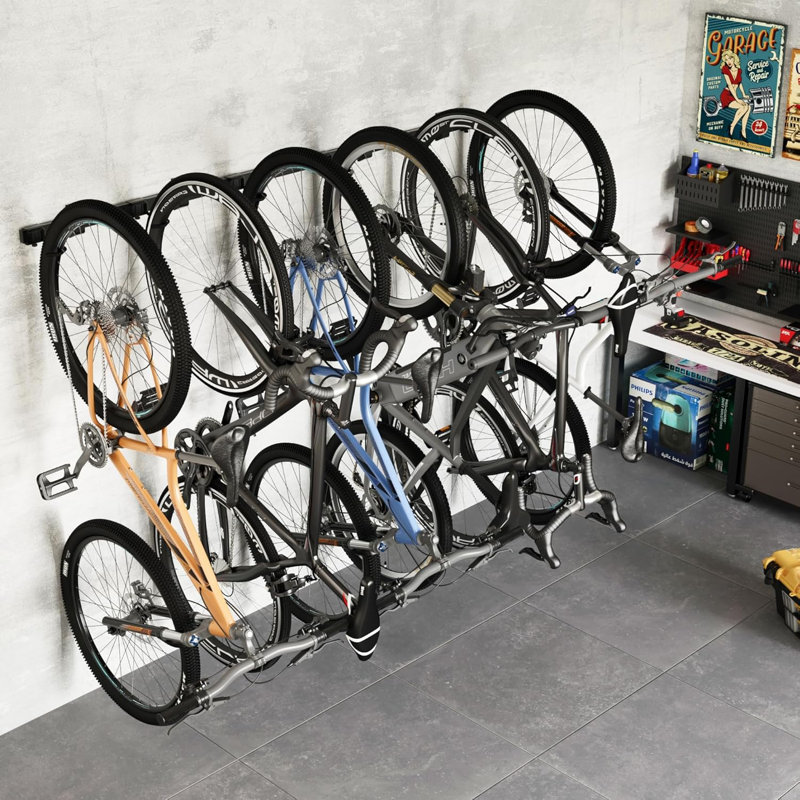 Support à vélo amélioré pour le garage, 6 cintres réglables pour le garage, équipé d'un rail allongé de 78,5 po