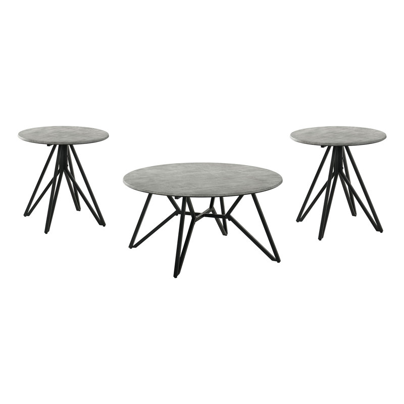 Ensemble de table 3 pièces avec base en métal en ciment et noir