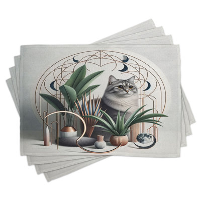 Polyester Grey Green Pale Rust Rectangle Placemat