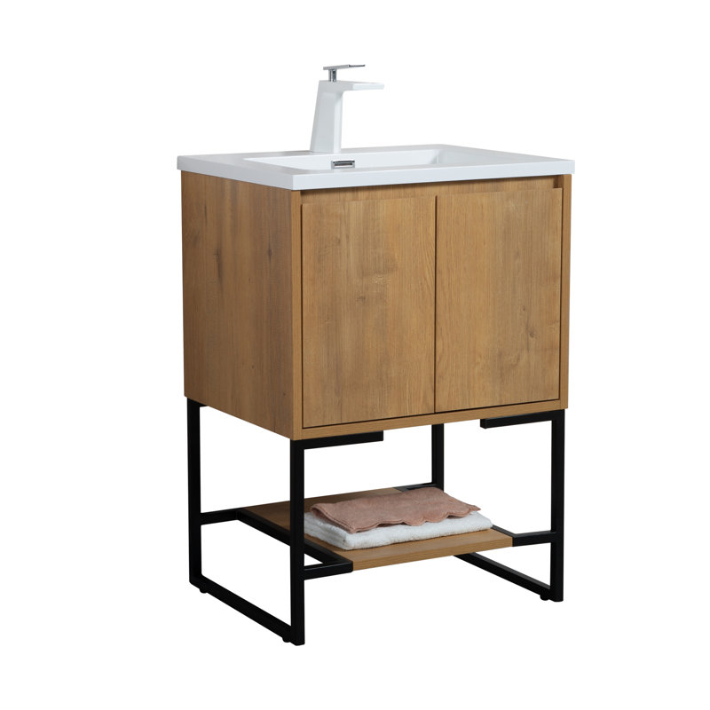 Toufic 23" single bathroom vanity with a integrated ceramic top , White, Natural Oak