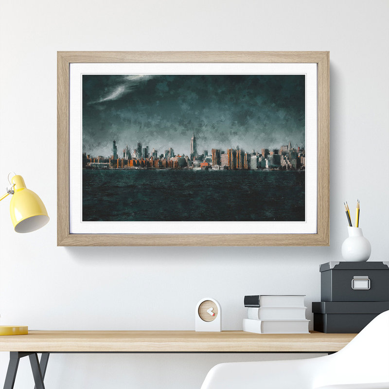New York City View - Picture Frame Graphic Art Print, Oak Framed, 45cm H x 63cm W x 2cm D