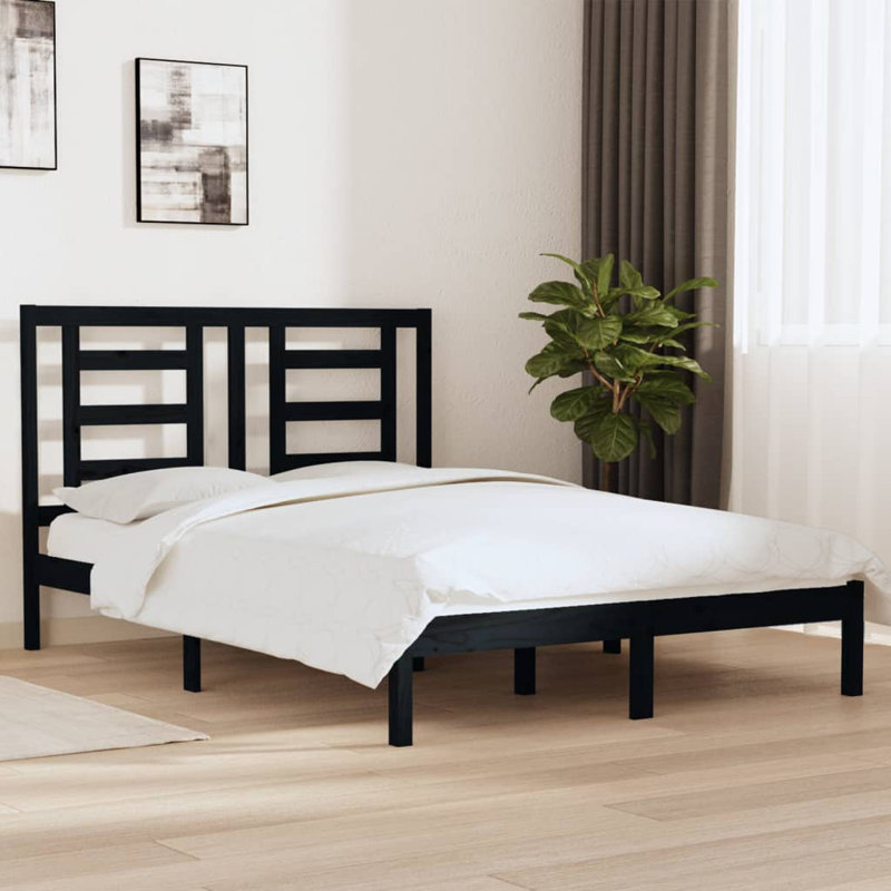 Bed Frame Solid Wood, black, 140 x 190cm