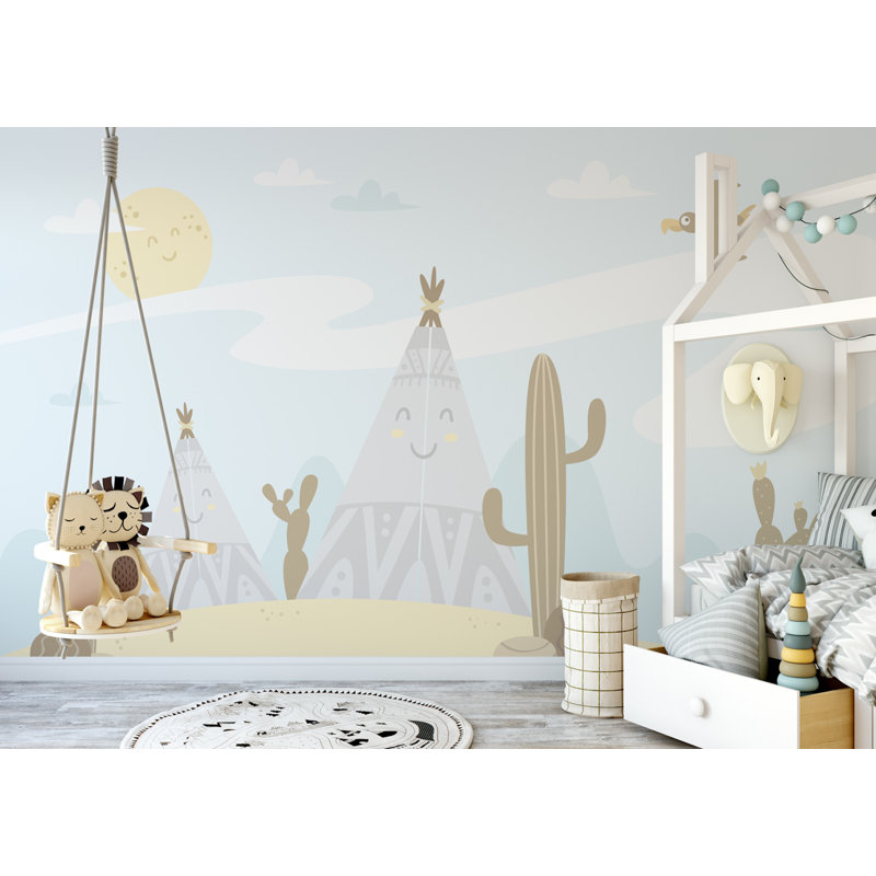 Papier peint paysage de petits cactus, L 49 po x l 75 po