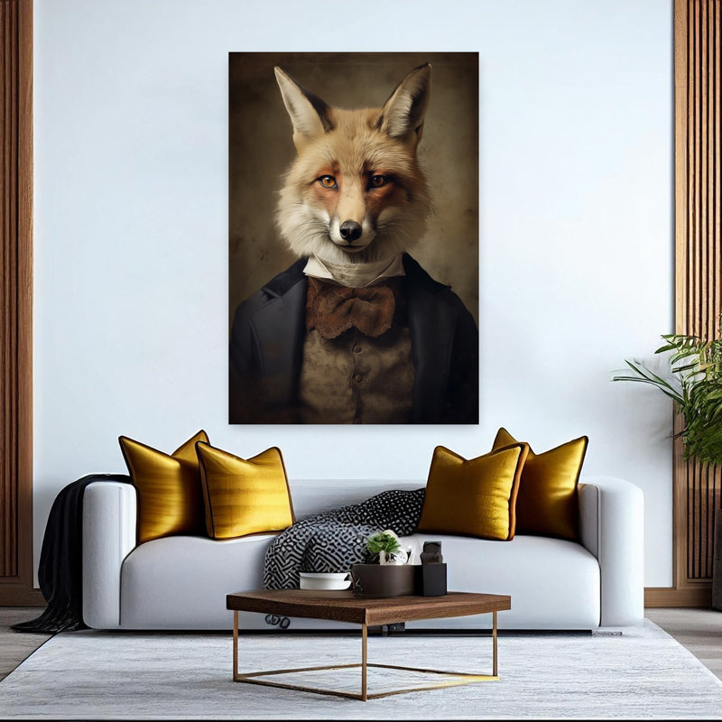 Art contemporain rétro, forêt de renard rétro, H 60 po x l 40 po