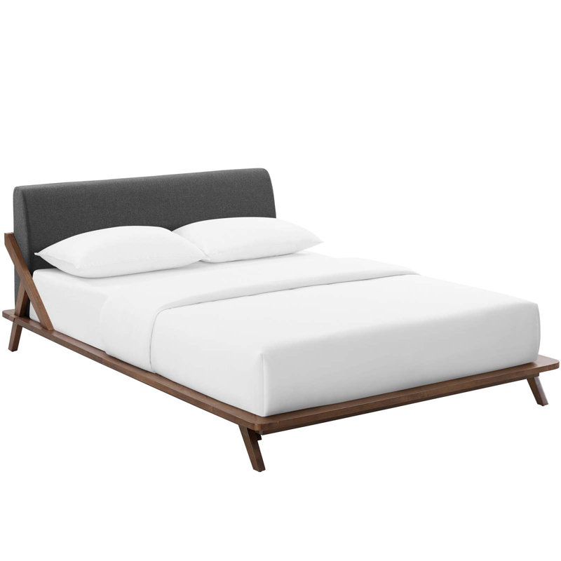 Luella Queen Upholstered Fabric Platform Bed, Walnut/Gray