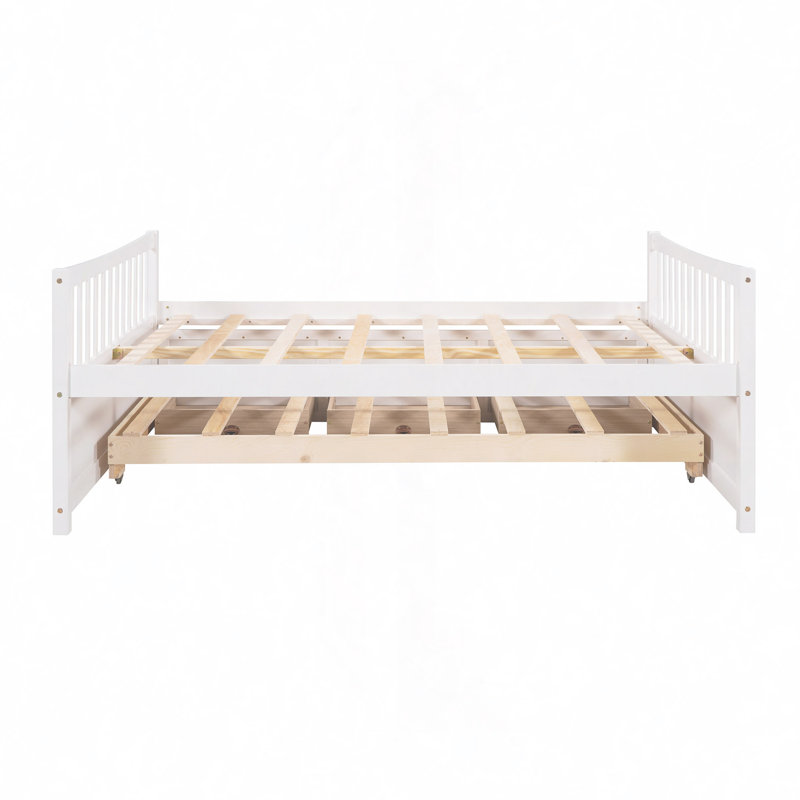Ajavian Three Drawers Wooden Daybed with Trundle, White, Full