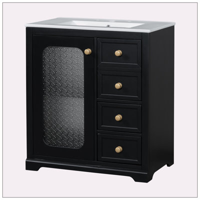 Meuble-lavabo de 30 po avec porte en verre à fermeture en douceur