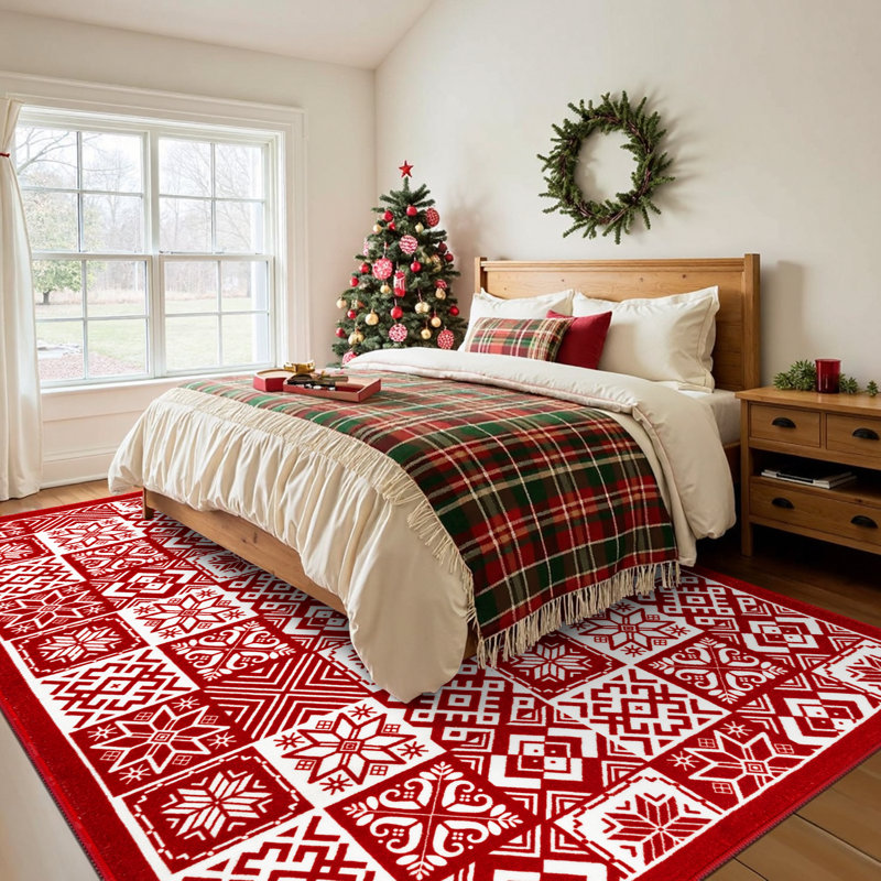 Christmas Decorative Area Rug Machine Washable Rug with Non-Slip Backing, Rectangle 8' x 10'