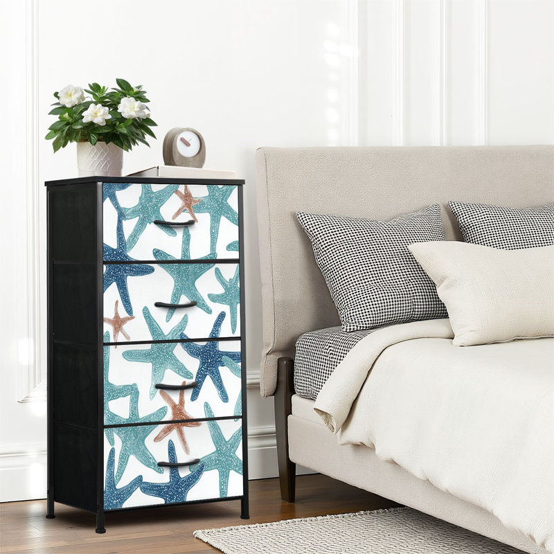 4 Drawer Dresser for Bedroom, Narrow Chest of Drawers, Wooden Top and Study Iron Frame 18"x37.5"-(WxH)
