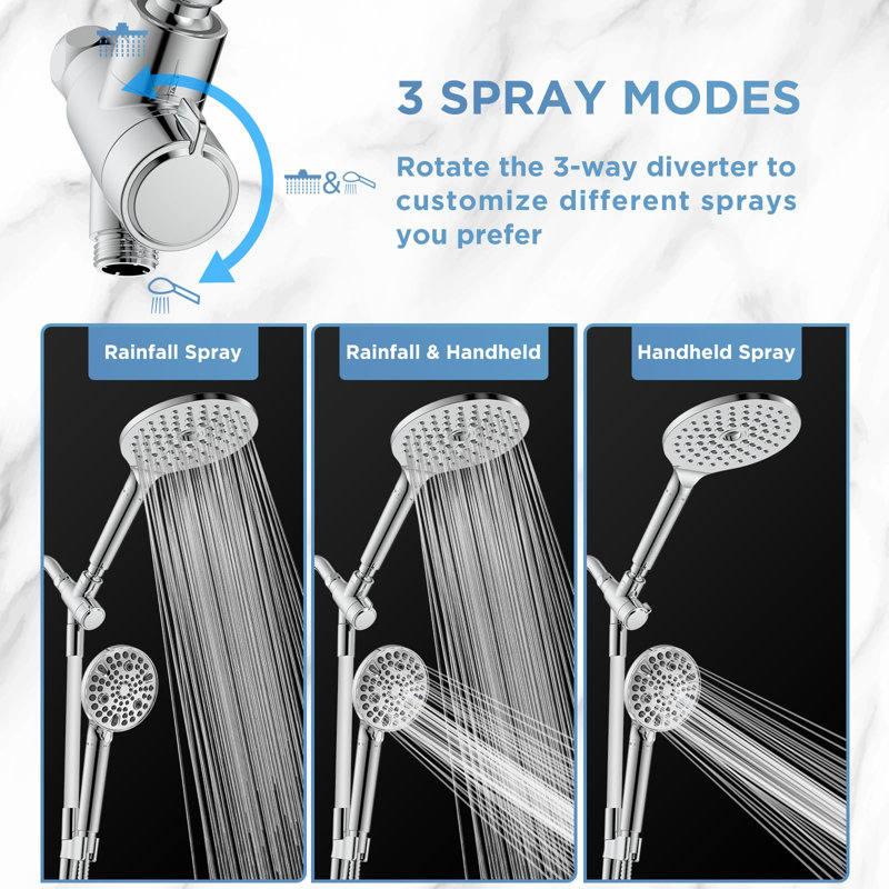 Pomme de douche à pluie filtrée double avec barre réglable portable