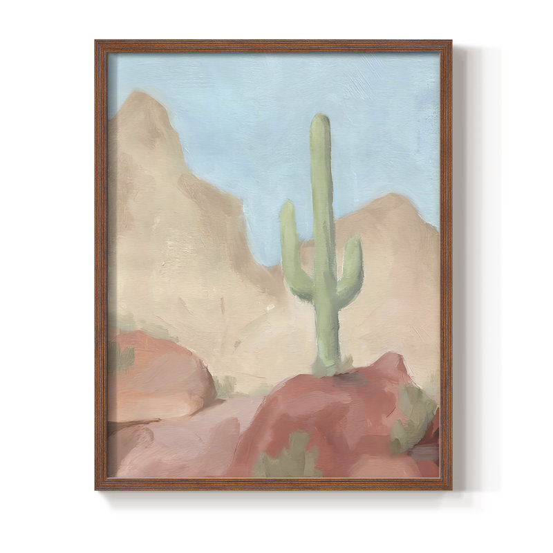Sunny Saguaro III, reproduction encadrée - bois massif, H 30 po x l 24 po, Noyer