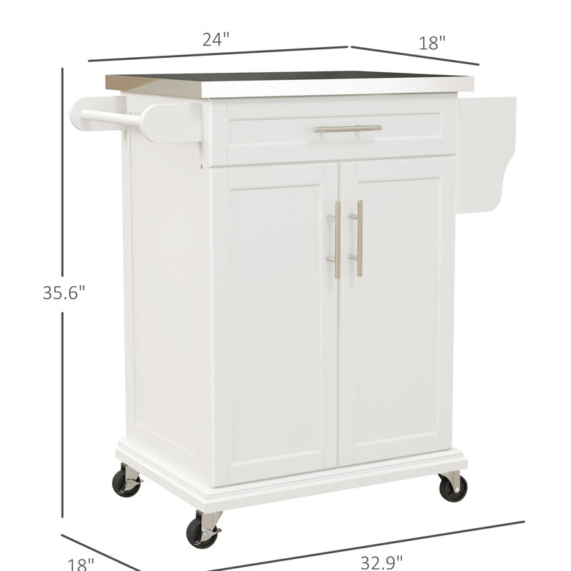 Chariot de rangement utilitaire sur roulettes - Blanc crème, comptoir en acier inoxydable et îlot de cuisine blanc avec tiroir, porte-serviettes, étagère à épices