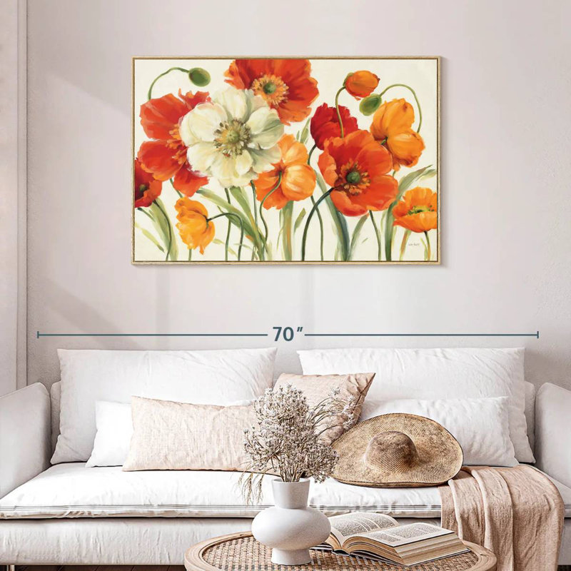 Mélodie des coquelicots, Cadre flottant en bois naturel, 43 po x 29 po