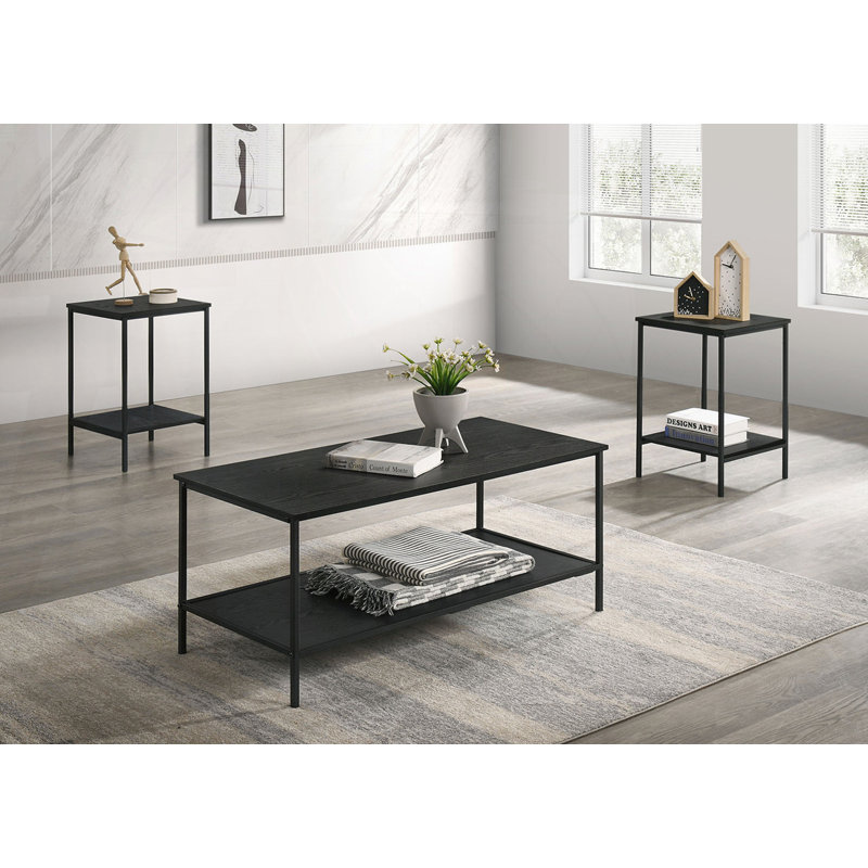 Rustic Style 3Pc Table Set, Black