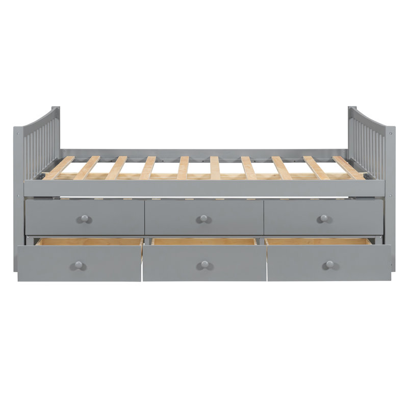 Full Size Gray Daybed with Twin Trundle & Storage Drawers – Space-Saving Guest Bed for Kids & Adults, Gray