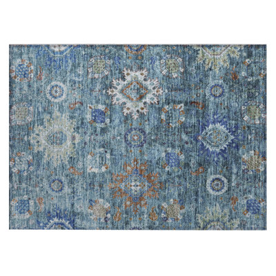 Machine Washable Indoor/Outdoor Xhevrie Blue Rug