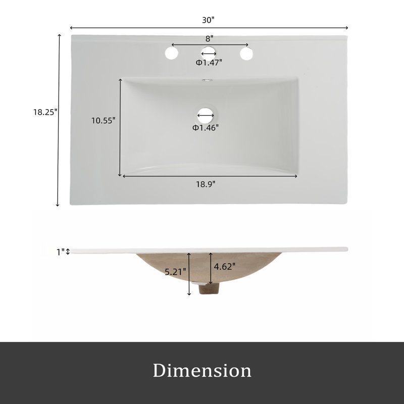 Meuble-lavabo de salle de bain rétro 30 po avec lavabo en céramique, meuble-lavabo moderne avec 2 portes à fermeture en douceur (conception de clôture) et grand espace de rangement, équipé de 4 pieds en fer robustes