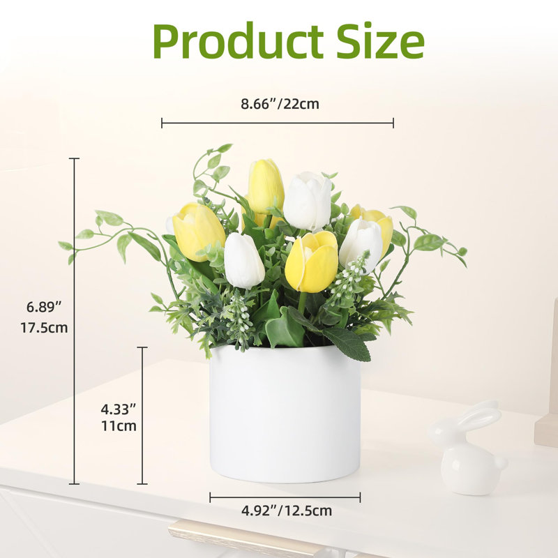 Tulipes fleurs artificielles - 6,9 po Faux tulipes pour la décoration intérieure, Jaune