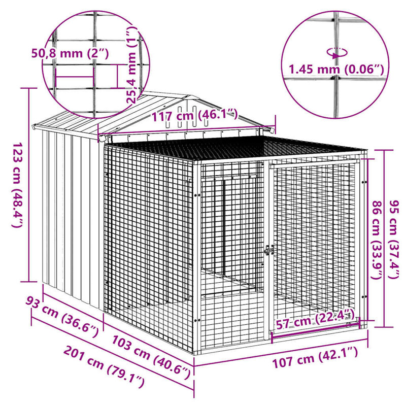 Drayten Chicken Coop with Chicken Run, Anthracite, 48.4'' H x 46.1'' W x 79.1'' D