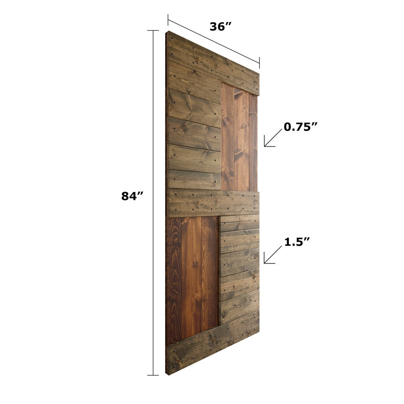 Porte de grange coulissante en bois de pin noueux S Series sans trousse de quincaillerie, 36 po x 84 po