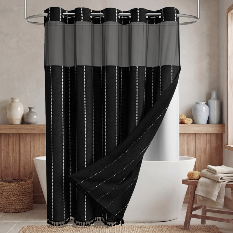 Rideaux de douche Boho, H 75 po x l 72 po, Noir / blanc