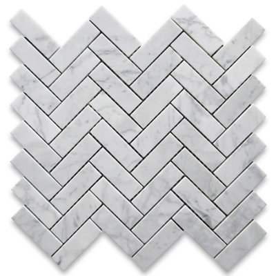 12" x 13" Marble Herringbone Mosaic Wall & Floor Tile