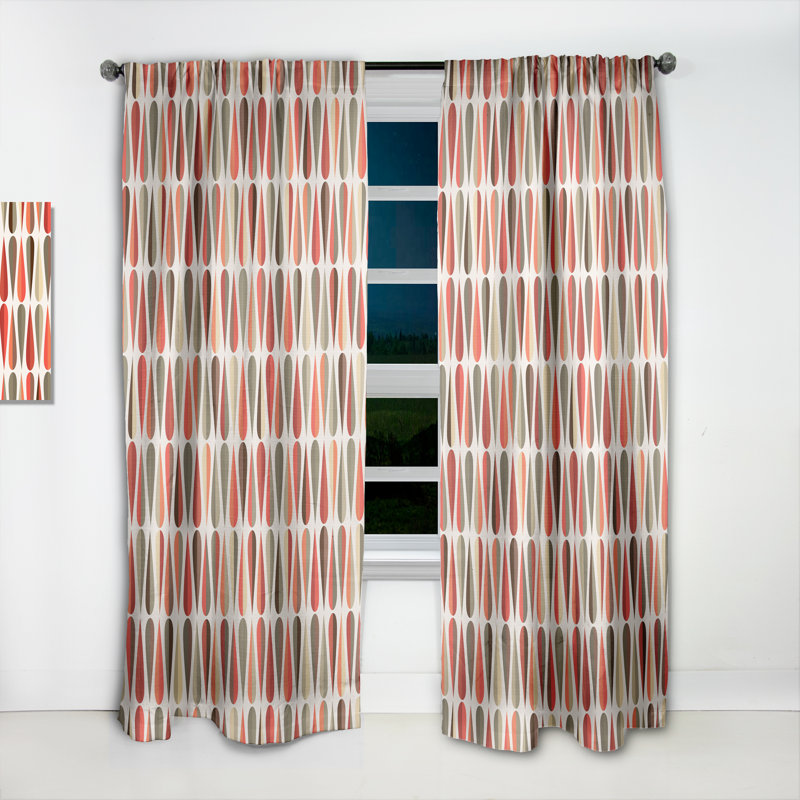 Retro Abstract Drops V - Mid-Century Curtain - Velvet Room darkening - 1 panel, Red, 52"W x 84"L