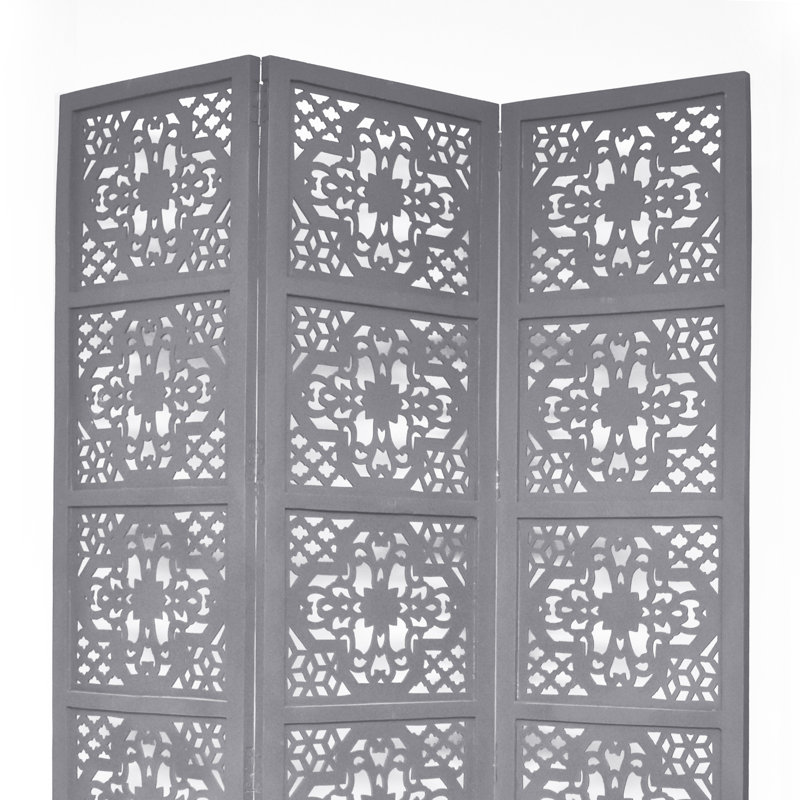 Cloison 3 panneaux en bois massif Goddard, Gris