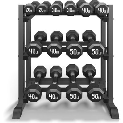 Support à haltères robuste à 3 niveaux d'une capacité de 1 100 lb, support à hauteur et à angle réglables pour haltères / kettlebells, rangement pour salle de sport de qualité commerciale