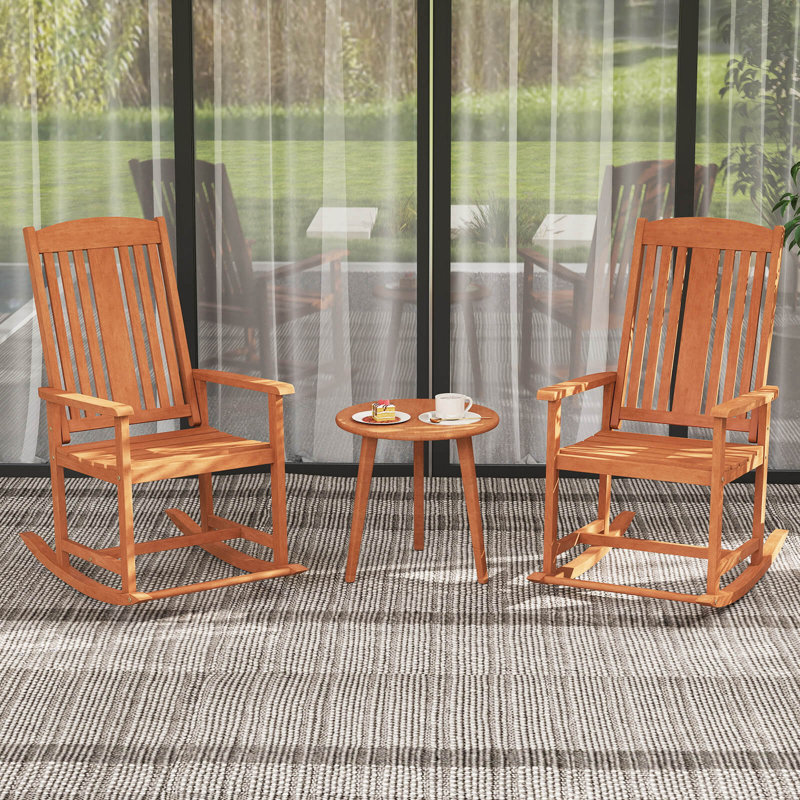 Chaise berçante d'extérieur 2 pièces avec assise à lattes larges et repose-pieds pour patio