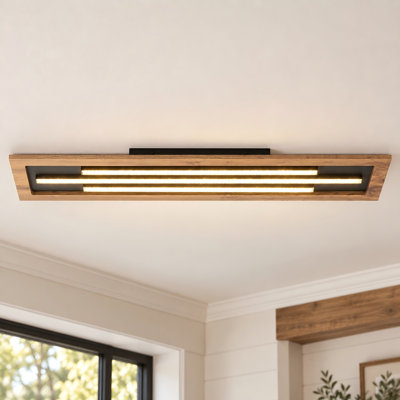 Shineo 1 - Light Square / Rectangle Dimmable Wood LED Flush Mount