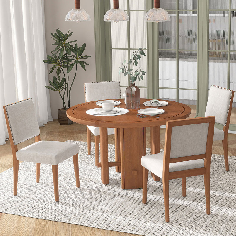 Ensemble de table de salle à manger 5 pièces pour 4 personnes, table de salle à manger de style minimaliste avec 4 chaises rembourrées en bois massif