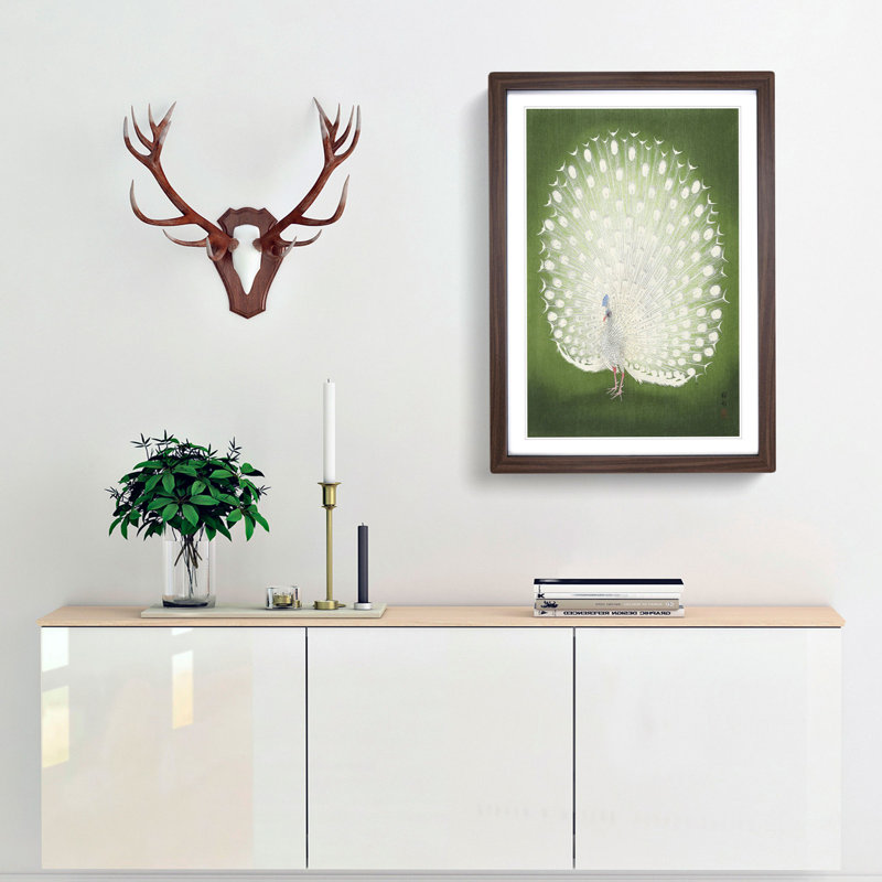 Peacock by Ohara Koson - Picture Frame Painting Print, Walnut Framed, 36cm H x 27cm W x 2cm D
