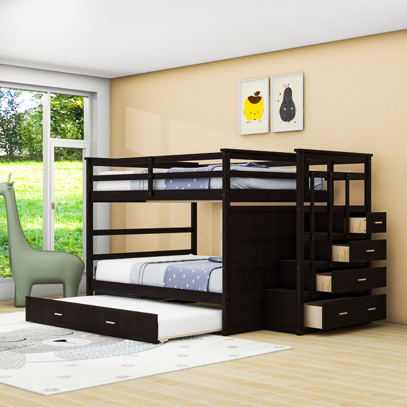 Bunk Bed With Storage Drawers And Twin Trundle, Full Over Full, Espresso