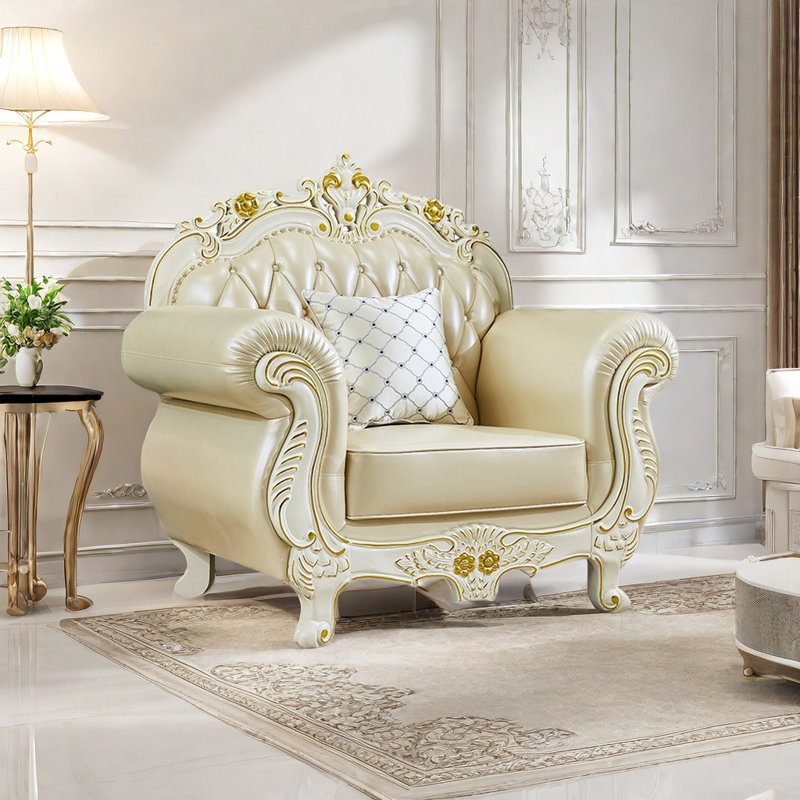Fauteuil en cuir véritable capitonné European