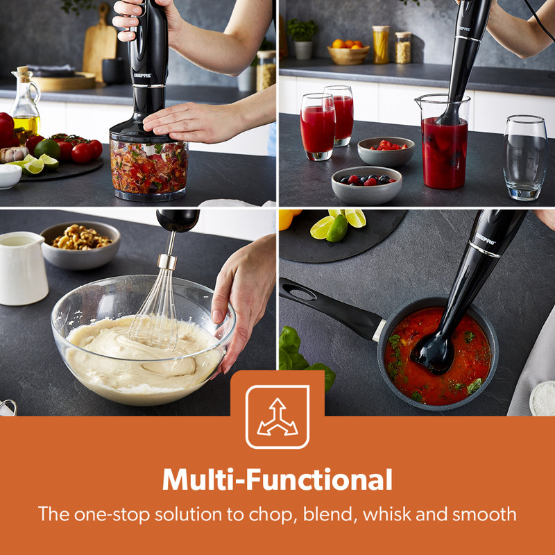 Geepas 4-In-1 Hand Blender With Electric Whisk, 200W , Black